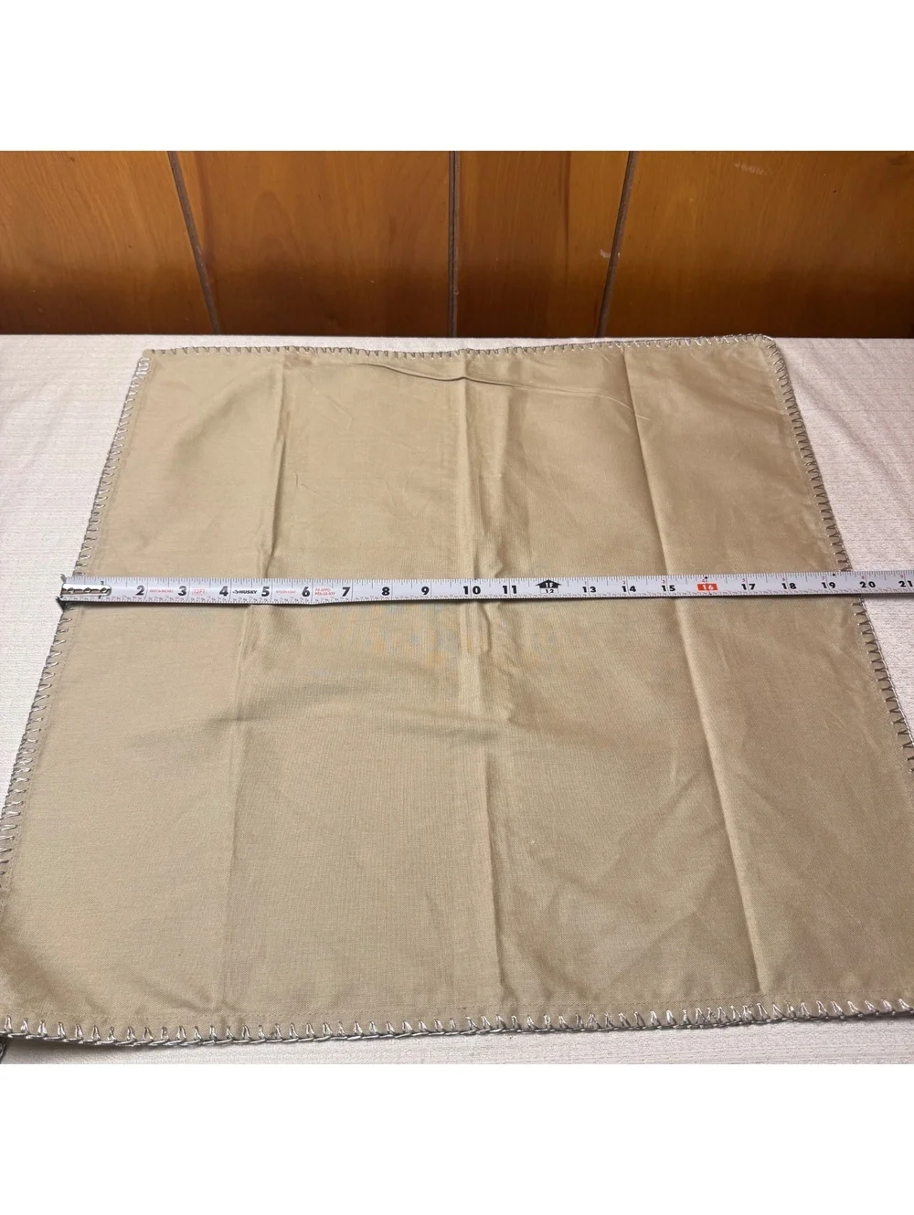 Set of 4 Beige Cotton Napkins with Silver Metallic Whipstitch Trim